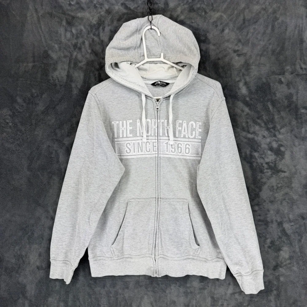 The North Face Mens Gray Full Zip Hoodie Since 1966 Graphic Sweatshirt Large